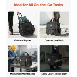 VEVOR Rolling Tool Bag, 110 lbs Load Capacity, 25 Pockets Heavy Duty Roller Tool Bag with Adjustable Telescoping Handle & Stable Base, Toolbag Organizers with Wheels for Electrician, Construction
