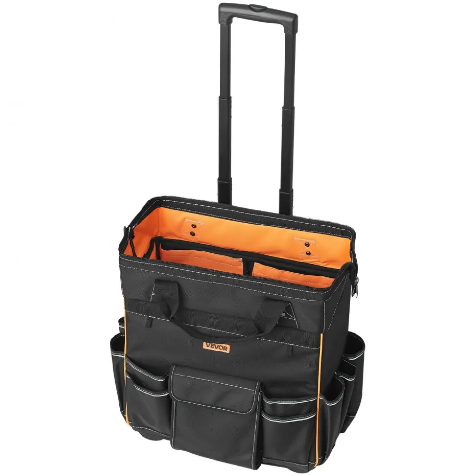 VEVOR Rolling Tool Bag, 110 lbs Load Capacity, 25 Pockets Heavy Duty Roller Tool Bag with Adjustable Telescoping Handle & Stable Base, Toolbag Organizers with Wheels for Electrician, Construction