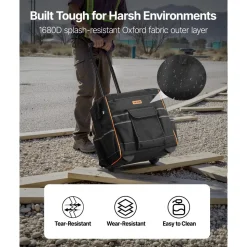 VEVOR Rolling Tool Bag, 110 lbs Load Capacity, 25 Pockets Heavy Duty Roller Tool Bag on Wheels, Adjustable Telescoping Handle & Stable Base, Toolbag Organizers with Wheels for Construction, Mechanic