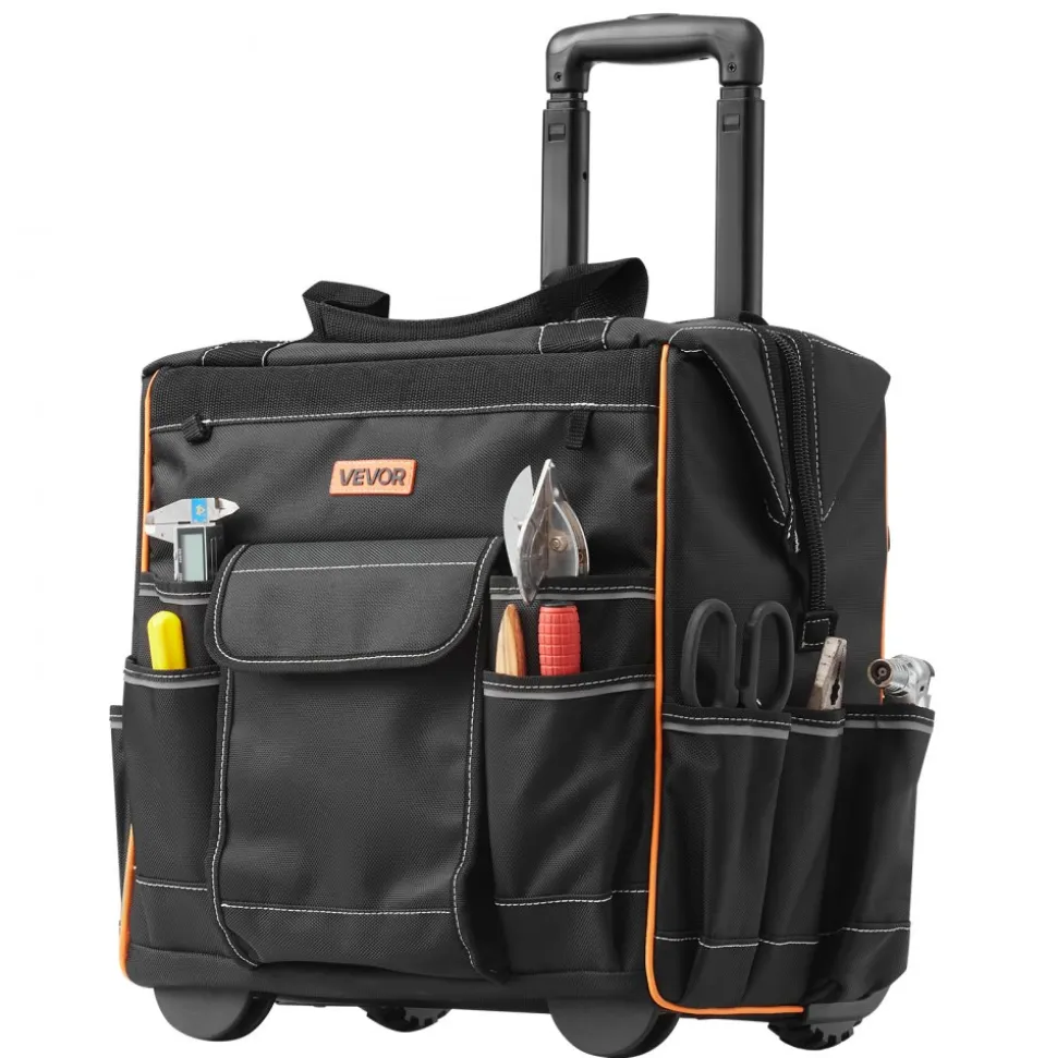 VEVOR Rolling Tool Bag, 110 lbs Load Capacity, 25 Pockets Heavy Duty Roller Tool Bag on Wheels, Adjustable Telescoping Handle & Stable Base, Toolbag Organizers with Wheels for Construction, Mechanic