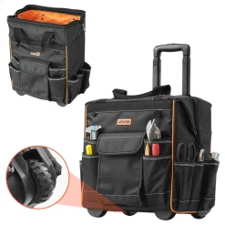 VEVOR Rolling Tool Bag, 110 lbs Load Capacity, 25 Pockets Heavy Duty Roller Tool Bag on Wheels, Adjustable Telescoping Handle & Stable Base, Toolbag Organizers with Wheels for Construction, Mechanic