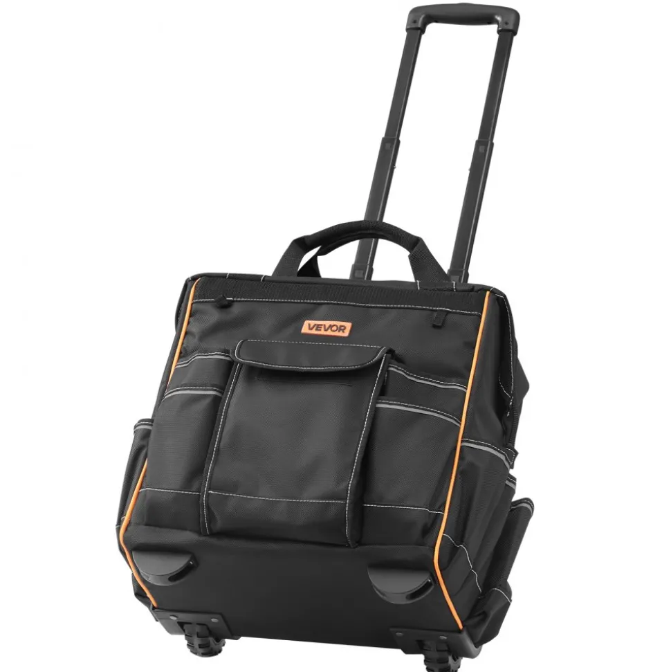 VEVOR Rolling Tool Bag, 110 lbs Load Capacity, 25 Pockets Heavy Duty Roller Tool Bag on Wheels, Adjustable Telescoping Handle & Stable Base, Toolbag Organizers with Wheels for Construction, Mechanic