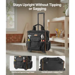 VEVOR Rolling Tool Bag, 110 lbs Load Capacity, 25 Pockets Heavy Duty Roller Tool Bag on Wheels, Adjustable Telescoping Handle & Stable Base, Toolbag Organizers with Wheels for Construction, Mechanic