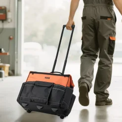VEVOR Rolling Tool Bag, 110 lbs Load Capacity, 27 Pockets Heavy Duty Roller Tool Bag on Wheels, Adjustable Telescoping Handle & Stable Base, Toolbag Organizers with Wheels for Construction, Mechanic