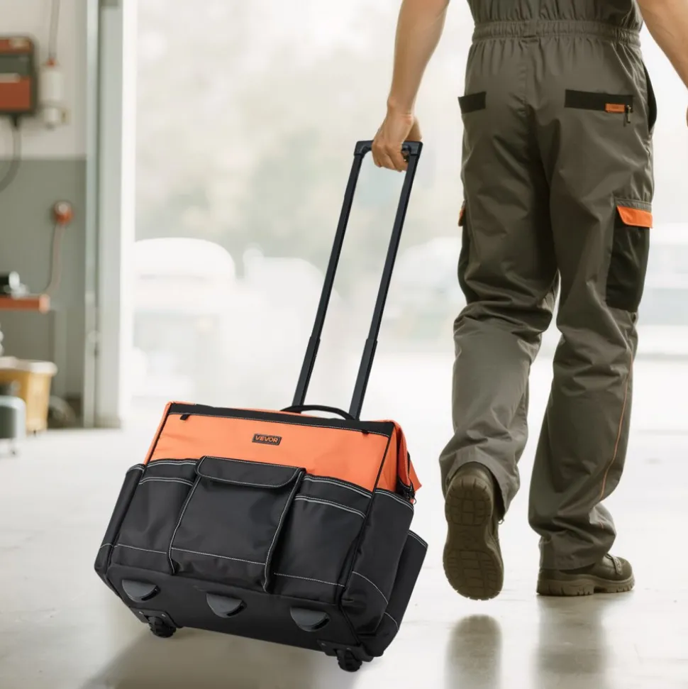 VEVOR Rolling Tool Bag, 110 lbs Load Capacity, 27 Pockets Heavy Duty Roller Tool Bag on Wheels, Adjustable Telescoping Handle & Stable Base, Toolbag Organizers with Wheels for Construction, Mechanic