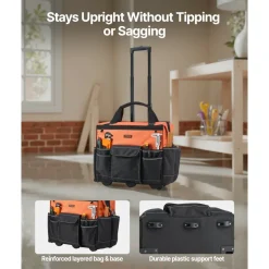 VEVOR Rolling Tool Bag, 110 lbs Load Capacity, 27 Pockets Heavy Duty Roller Tool Bag on Wheels, Adjustable Telescoping Handle & Stable Base, Toolbag Organizers with Wheels for Construction, Mechanic