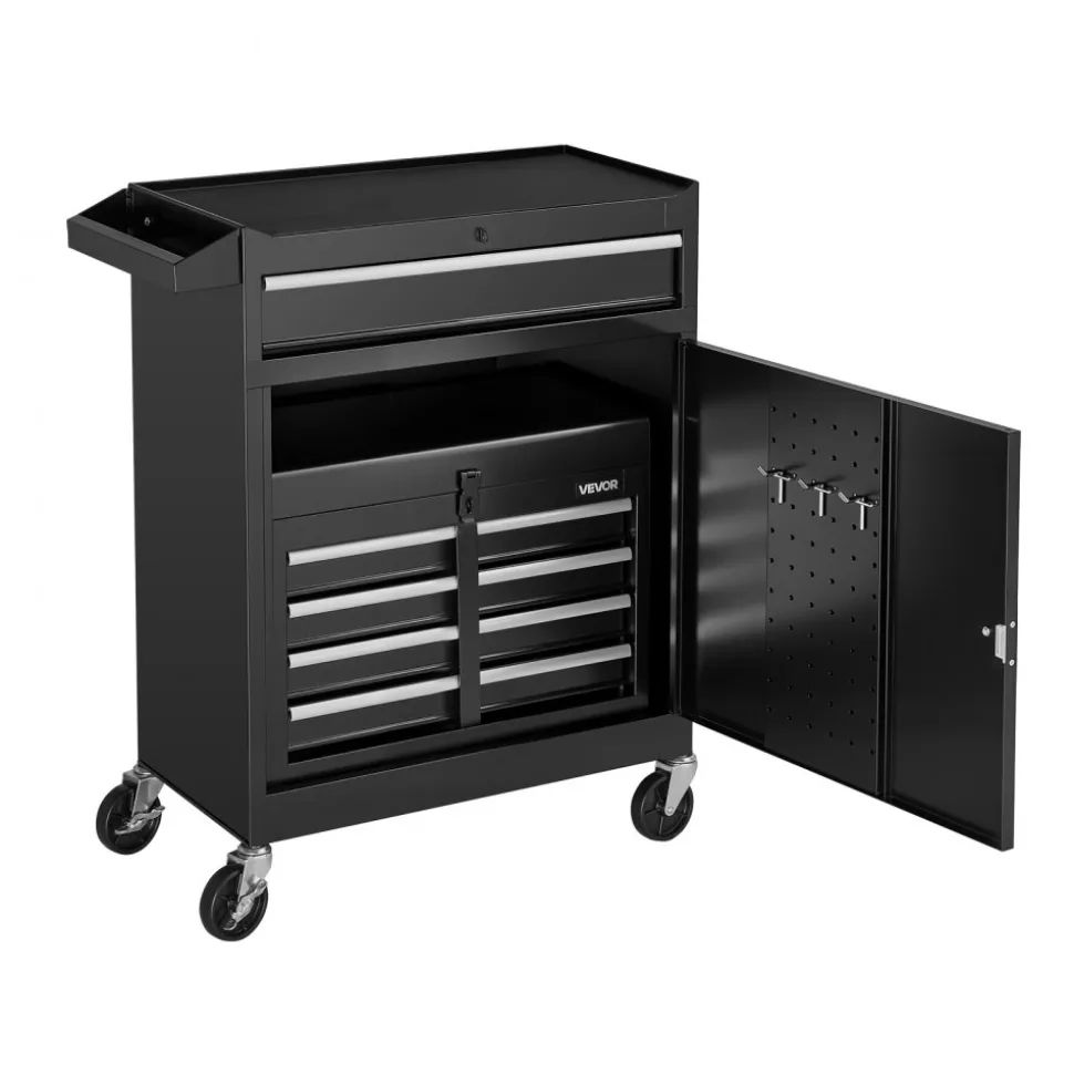 VEVOR Rolling Tool Chest, 2-in-1 Design, 5 Drawers Tool Cabinet Organizer with Detachable Top Metal Toolbox, Lock Bar, Protective Liner, and Tools Rack, Garage Storage Cabinet for Warehouse, Workshop