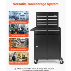 VEVOR Rolling Tool Chest, 2-in-1 Design, 5 Drawers Tool Cabinet Organizer with Detachable Top Metal Toolbox, Lock Bar, Protective Liner, and Tools Rack, Garage Storage Cabinet for Warehouse, Workshop
