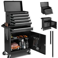 VEVOR Rolling Tool Chest, 2-in-1 Design, 5 Drawers Tool Cabinet Organizer with Detachable Top Metal Toolbox, Lock Bar, Protective Liner, and Tools Rack, Garage Storage Cabinet for Warehouse, Workshop