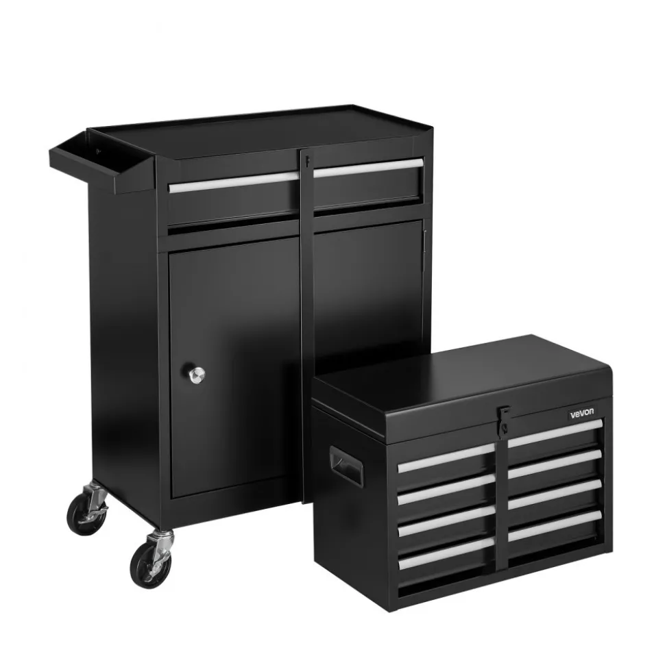 VEVOR Rolling Tool Chest, 2-in-1 Design, 5 Drawers Tool Cabinet Organizer with Detachable Top Metal Toolbox, Lock Bar, Protective Liner, and Tools Rack, Garage Storage Cabinet for Warehouse, Workshop