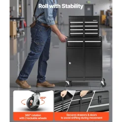 VEVOR Rolling Tool Chest, 2-in-1 Design, 5 Drawers Tool Cabinet Organizer with Detachable Top Metal Toolbox, Lock Bar, Protective Liner, and Tools Rack, Garage Storage Cabinet for Warehouse, Workshop