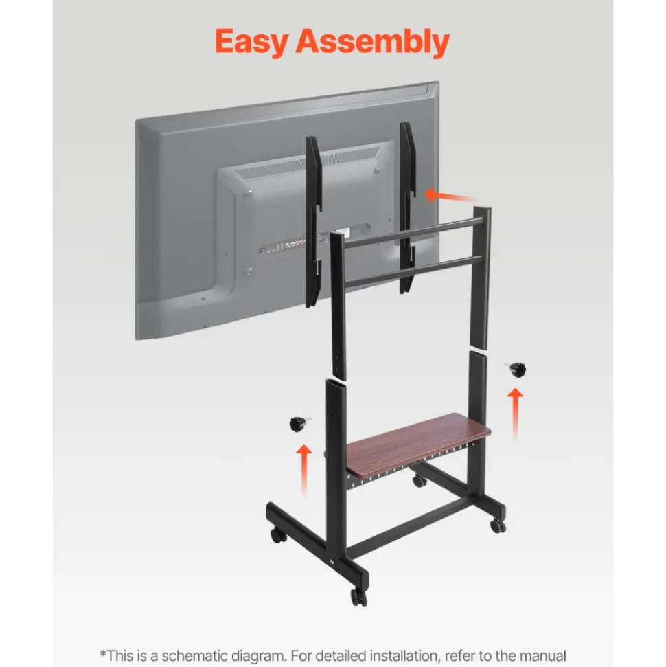 VEVOR Rolling TV Stand, Mobile TV Cart for 55-100 Inch Screens, Height Adjustable Portable Monitor Stand with Tray, Holds up to 205 lbs for Living Room, Bedroom, Office, Outdoor Max VESA 800 x 600 mm