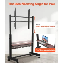 VEVOR Rolling TV Stand, Mobile TV Cart for 55-100 Inch Screens, Height Adjustable Portable Monitor Stand with Tray, Holds up to 205 lbs for Living Room, Bedroom, Office, Outdoor Max VESA 800 x 600 mm