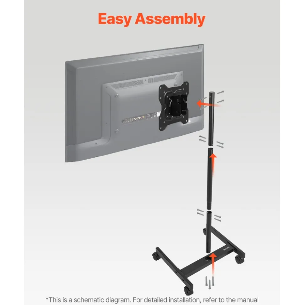 VEVOR Rolling TV Stand, Mobile TV Cart for 17-55 Inch Screens, Portrait to Landscape, Portable TV Stand with Wheels Holds up to 44 lbs for Living Room, Bedroom, Office, Outdoor, Max VESA 200x200mm