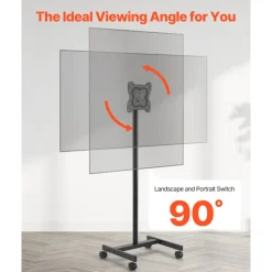 VEVOR Rolling TV Stand, Mobile TV Cart for 17-55 Inch Screens, Portrait to Landscape, Portable TV Stand with Wheels Holds up to 44 lbs for Living Room, Bedroom, Office, Outdoor, Max VESA 200x200mm