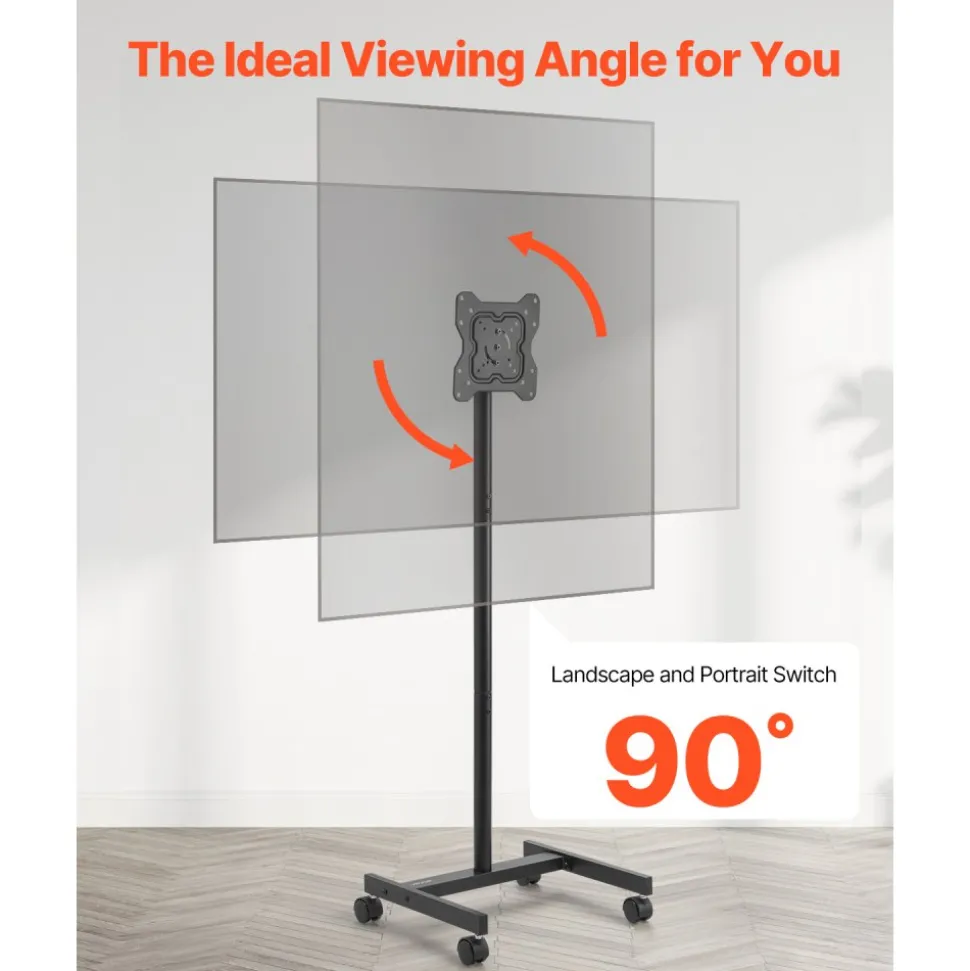 VEVOR Rolling TV Stand, Mobile TV Cart for 17-55 Inch Screens, Portrait to Landscape, Portable TV Stand with Wheels Holds up to 44 lbs for Living Room, Bedroom, Office, Outdoor, Max VESA 200x200mm