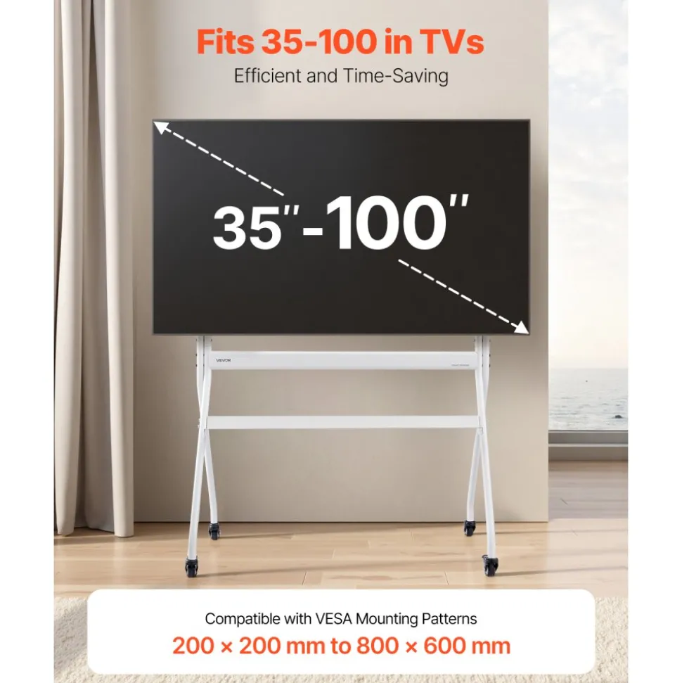 VEVOR Rolling TV Stand, Mobile TV Cart for 35-100 Inch LED/LCD/OLED Flat/Curved TVs, Portable Monitor Stand with Wheels Hold up to 198 lbs for Living Room, Bedroom, Office, Outdoor, Max VESA 800x600mm