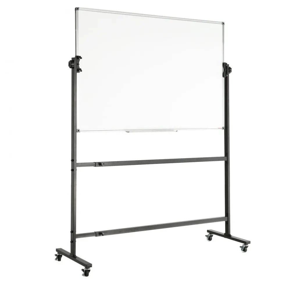VEVOR Rolling Whiteboard, 48x32 inch Double-Sided Magnetic Mobile Whiteboard, 360° Reversible Adjustable Height Dry Erase Board with Wheels & Movable Tray for Office School