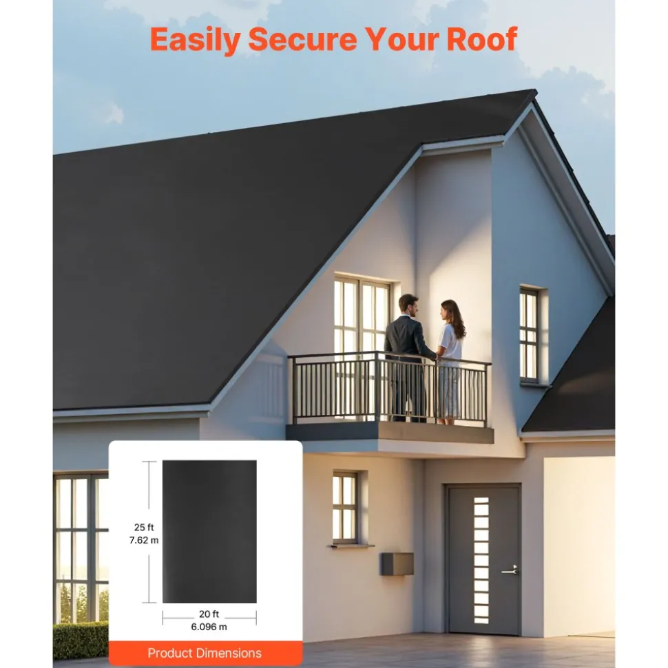 VEVOR Roll Roofing, 30 x 40 ft, 45 mil EPDM Rubber Roofing, Long Lifespan & Weather-resistant, Withstands Harsh Temperatures, Flexible & Easy Installation, Roof Underlayment for RVs, Roofs, Ponds