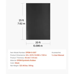 VEVOR Roll Roofing, 30 x 40 ft, 45 mil EPDM Rubber Roofing, Long Lifespan & Weather-resistant, Withstands Harsh Temperatures, Flexible & Easy Installation, Roof Underlayment for RVs, Roofs, Ponds