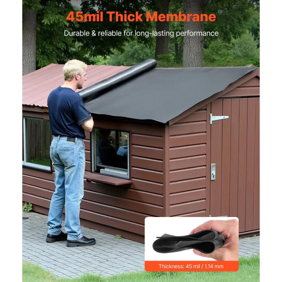 VEVOR Roll Roofing, 30 x 40 ft, 45 mil EPDM Rubber Roofing, Long Lifespan & Weather-resistant, Withstands Harsh Temperatures, Flexible & Easy Installation, Roof Underlayment for RVs, Roofs, Ponds