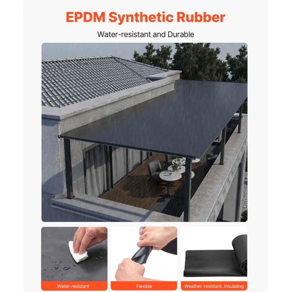 VEVOR Roll Roofing, 30 x 40 ft, 45 mil EPDM Rubber Roofing, Long Lifespan & Weather-resistant, Withstands Harsh Temperatures, Flexible & Easy Installation, Roof Underlayment for RVs, Roofs, Ponds