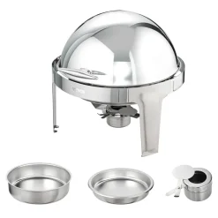 VEVOR Roll Top Chafing Dish Buffet Set, 6 Qt 2 Pack, Stainless Steel Chafer with 2 Full Size Pans, Round Catering Warmer Server with Lid Water Pan Stand Fuel Holder, for at Least 5 People Each
