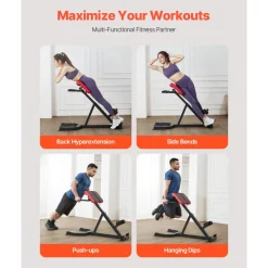 VEVOR Roman Chair Hyperextension Bench, 300 lbs Adjustable Extension Machine, Multi-Function Exercise Equipment for Glute, Hamstring, Lower Back, and Ab Workout, Fitness Weight Bench for Home Gym