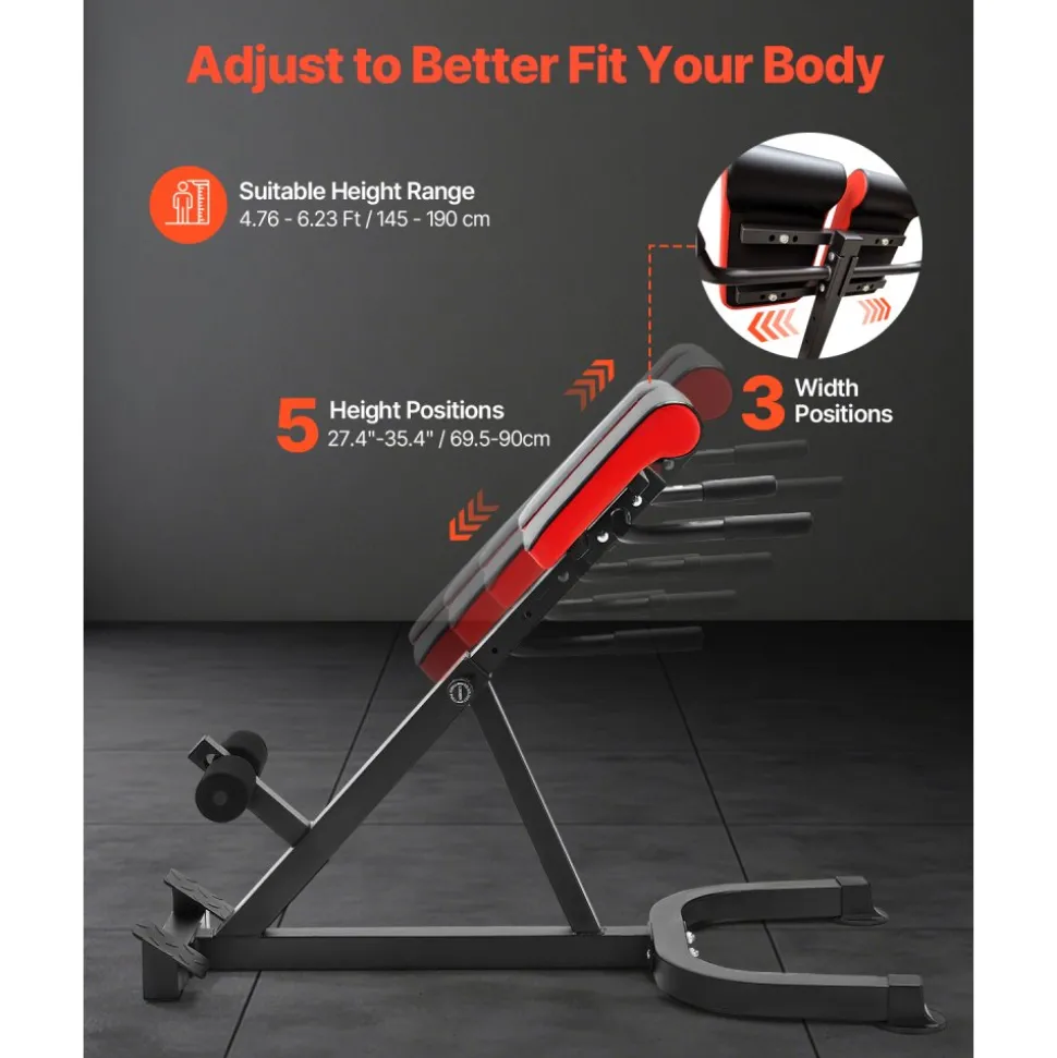 VEVOR Roman Chair Hyperextension Bench, 300 lbs Adjustable Extension Machine, Multi-Function Exercise Equipment for Glute, Hamstring, Lower Back, and Ab Workout, Fitness Weight Bench for Home Gym