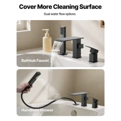 VEVOR Roman Tub Faucet, 3 Hole Waterfall Bathtub Faucet, Gooseneck Bath Tubs Faucets Set with 2 Handles, Roman Tub Faucets Deck Mount for Adult Bathing, Brushed Stainless Steel, High Arc Spout