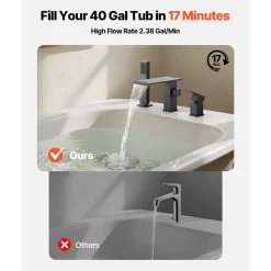 VEVOR Roman Tub Faucet, 3 Hole Waterfall Bathtub Faucet, Gooseneck Bath Tubs Faucets Set with 2 Handles, Roman Tub Faucets Deck Mount for Adult Bathing, Brushed Stainless Steel, High Arc Spout