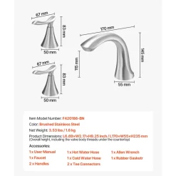 VEVOR Roman Tub Faucet, 3 Hole Waterfall Bathtub Faucet, Bath Tubs Faucets Set with 2 Handles, Roman Tub Faucets Deck Mount for Pet Washing, Baby Care, Adult Bathing, Silver, Right-Angle Tub Faucet