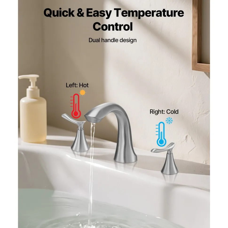 VEVOR Roman Tub Faucet, 3 Hole Waterfall Bathtub Faucet, Bath Tubs Faucets Set with 2 Handles, Roman Tub Faucets Deck Mount for Pet Washing, Baby Care, Adult Bathing, Silver, Right-Angle Tub Faucet