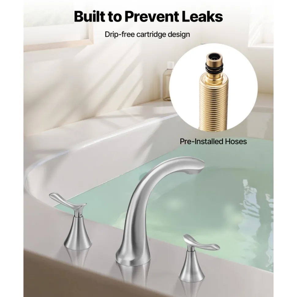 VEVOR Roman Tub Faucet, 3 Hole Waterfall Bathtub Faucet, Bath Tubs Faucets Set with 2 Handles, Roman Tub Faucets Deck Mount for Pet Washing, Baby Care, Adult Bathing, Silver, Right-Angle Tub Faucet