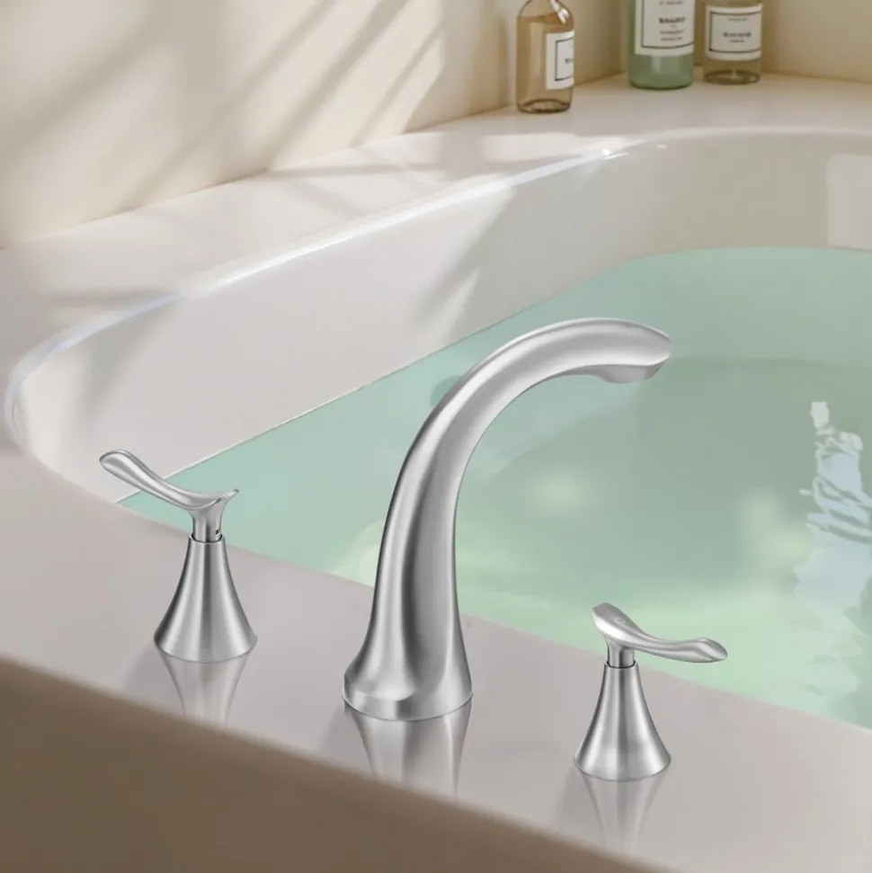 VEVOR Roman Tub Faucet, 3 Hole Waterfall Bathtub Faucet, Bath Tubs Faucets Set with 2 Handles, Roman Tub Faucets Deck Mount for Pet Washing, Baby Care, Adult Bathing, Silver, Right-Angle Tub Faucet