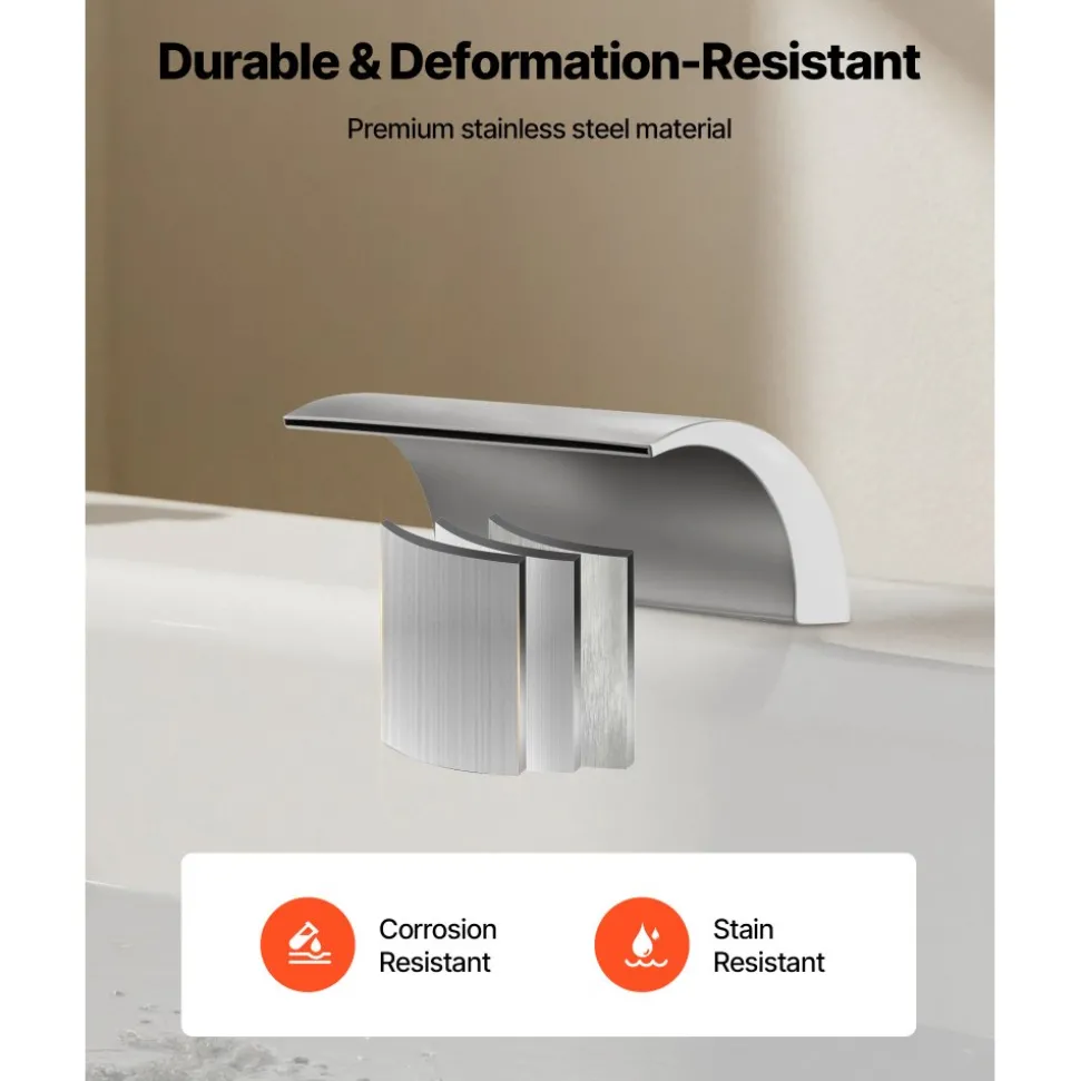 VEVOR Roman Tub Faucet, 3 Hole Waterfall Bathtub Faucet, Bath Tubs Faucets Set with 2 Handles, Deck Mount Bath Tub Faucets Set for Adult Bathing, Silver, Waterfall Spout Design, Temperature Control