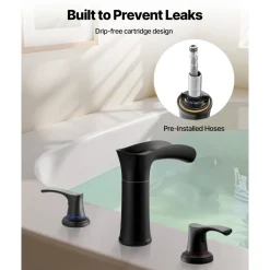 VEVOR Roman Tub Faucet, 3 Hole Waterfall Bathtub Faucet, Zinc Alloy Bath Tubs Faucets Set with 2 Handles, Deck Mount Bath Tub Faucets Set for Pet Washing, Baby Care, Adult Bathing, Matte Black