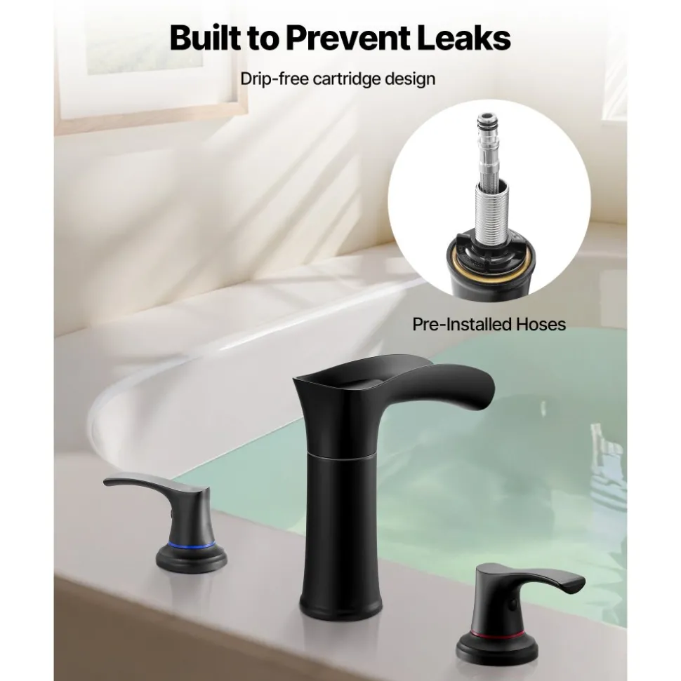 VEVOR Roman Tub Faucet, 3 Hole Waterfall Bathtub Faucet, Zinc Alloy Bath Tubs Faucets Set with 2 Handles, Deck Mount Bath Tub Faucets Set for Pet Washing, Baby Care, Adult Bathing, Matte Black
