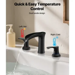 VEVOR Roman Tub Faucet, 3 Hole Waterfall Bathtub Faucet, Zinc Alloy Bath Tubs Faucets Set with 2 Handles, Deck Mount Bath Tub Faucets Set for Pet Washing, Baby Care, Adult Bathing, Matte Black
