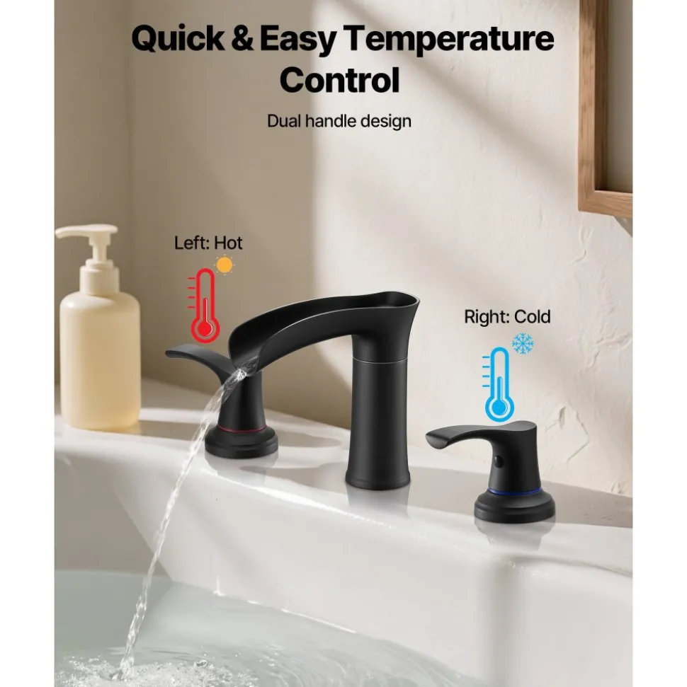 VEVOR Roman Tub Faucet, 3 Hole Waterfall Bathtub Faucet, Zinc Alloy Bath Tubs Faucets Set with 2 Handles, Deck Mount Bath Tub Faucets Set for Pet Washing, Baby Care, Adult Bathing, Matte Black