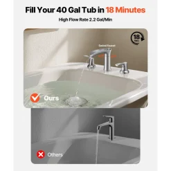 VEVOR Roman Tub Faucet, 3 Hole Waterfall Bathtub Faucet, Zinc Alloy Bath Tubs Faucets Set with 2 Handles, Deck Mount Bath Tub Faucets Set for Pet Washing, Adult Bathing, Silver, Hot & Cold Control