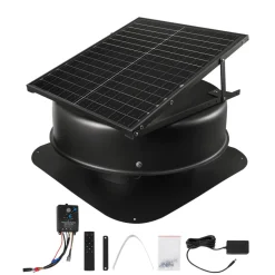 VEVOR Roof Attic Exhaust Fan, 50W Smart Solar Roof Ventilation Fan with Thermostat, Remote Control, 3000 CFM Airflow Built-in Smoke Sensor with Auto Stop for Cooling and Dehumidification