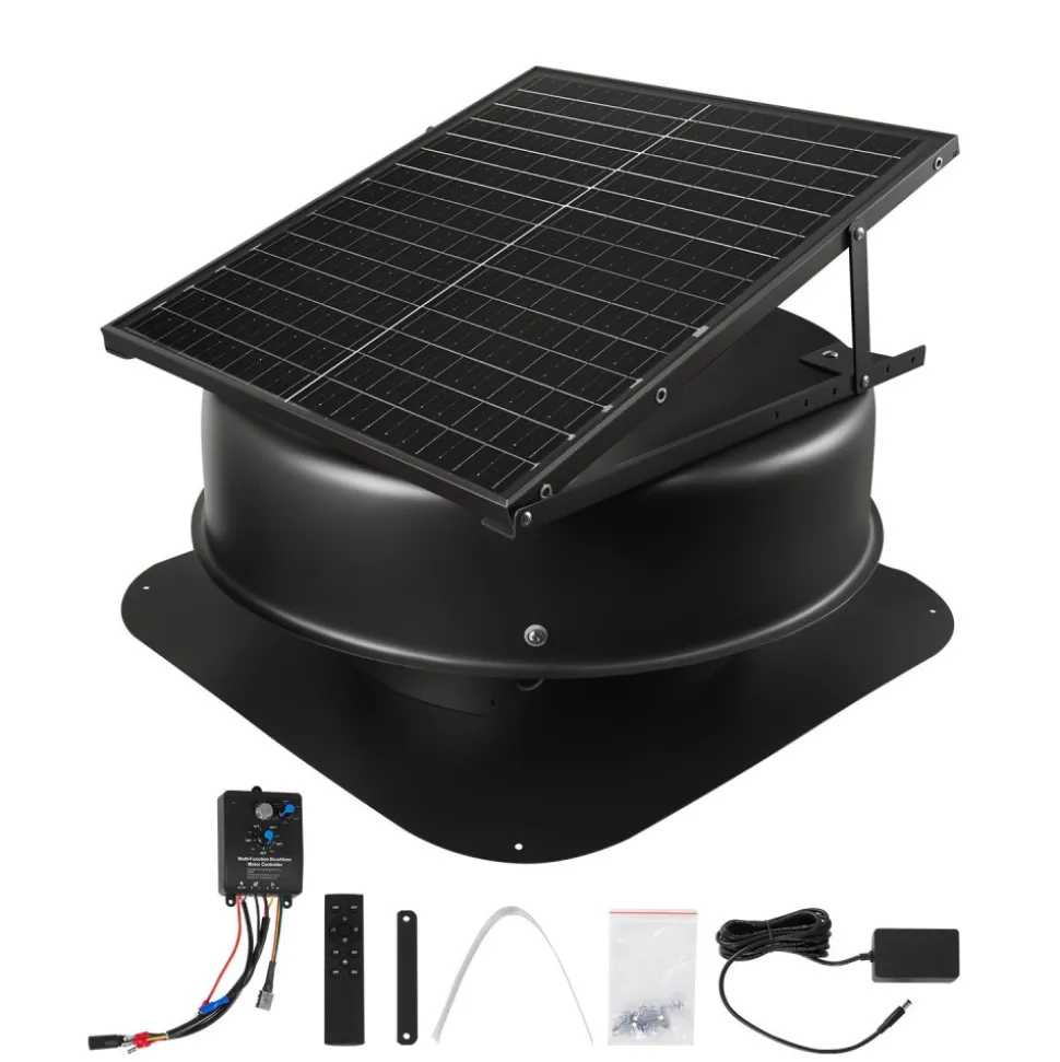 VEVOR Roof Attic Exhaust Fan, 50W Smart Solar Roof Ventilation Fan with Thermostat, Remote Control, 3000 CFM Airflow Built-in Smoke Sensor with Auto Stop for Cooling and Dehumidification