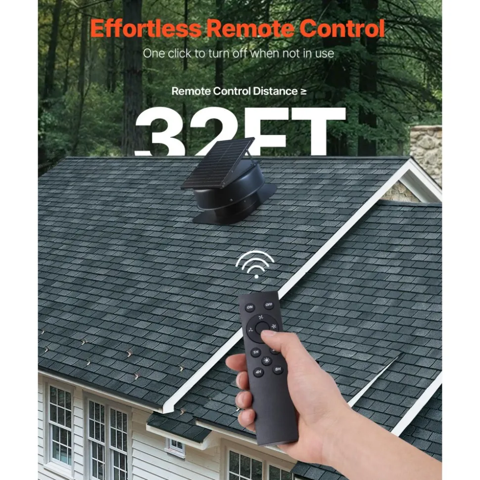 VEVOR Roof Attic Exhaust Fan, 50W Smart Solar Roof Ventilation Fan with Thermostat, Remote Control, 3000 CFM Airflow Built-in Smoke Sensor with Auto Stop for Cooling and Dehumidification