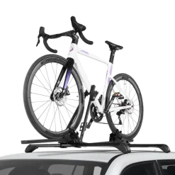 VEVOR Roof Bike Rack, 33 lbs Capacity, Upright Roof Mount Bicycle Rack with Secure Locking System for Most Standard Crossbars, Aluminum Upright Rooftop Bike Rack 1 Bike Carrier for Car SUV, Black