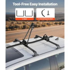 VEVOR Roof Bike Rack, 33 lbs Capacity, Upright Roof Mount Bicycle Rack with Secure Locking System for Most Standard Crossbars, Aluminum Upright Rooftop Bike Rack 1 Bike Carrier for Car SUV, Black