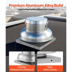 VEVOR Roof Exhaust Fan, Attic Vent Fan with High-Power Motor, 24.8inch Fan Base Heavy-Duty Aluminum Alloy, Speed Control Adjustable Airflow 4000/5000CFM, Compact for Garage,Kitchen,Bathroom,Silver