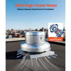VEVOR Roof Exhaust Fan, Attic Vent Fan with High-Power Motor, 24.8inch Fan Base Heavy-Duty Aluminum Alloy, Speed Control Adjustable Airflow 4000/5000CFM, Compact for Garage,Kitchen,Bathroom,Silver