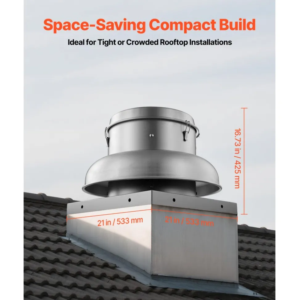 VEVOR Roof Exhaust Fan, Attic Vent Fan with High-Power Motor, 24.8inch Fan Base Heavy-Duty Aluminum Alloy, Speed Control Adjustable Airflow 4000/5000CFM, Compact for Garage,Kitchen,Bathroom,Silver