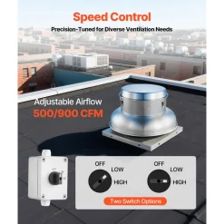 VEVOR Roof Exhaust Fan, Attic Vent Fan with High-Power Motor, 24.8inch Fan Base Heavy-Duty Aluminum Alloy, Speed Control Adjustable Airflow 4000/5000CFM, Compact for Garage,Kitchen,Bathroom,Silver